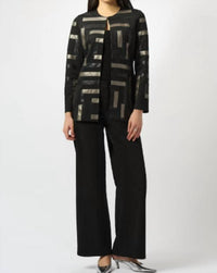 Joseph Ribkoff Geometric Long Sleeve Formal Shirt in black pewter 1 - women's shirt - alternate view