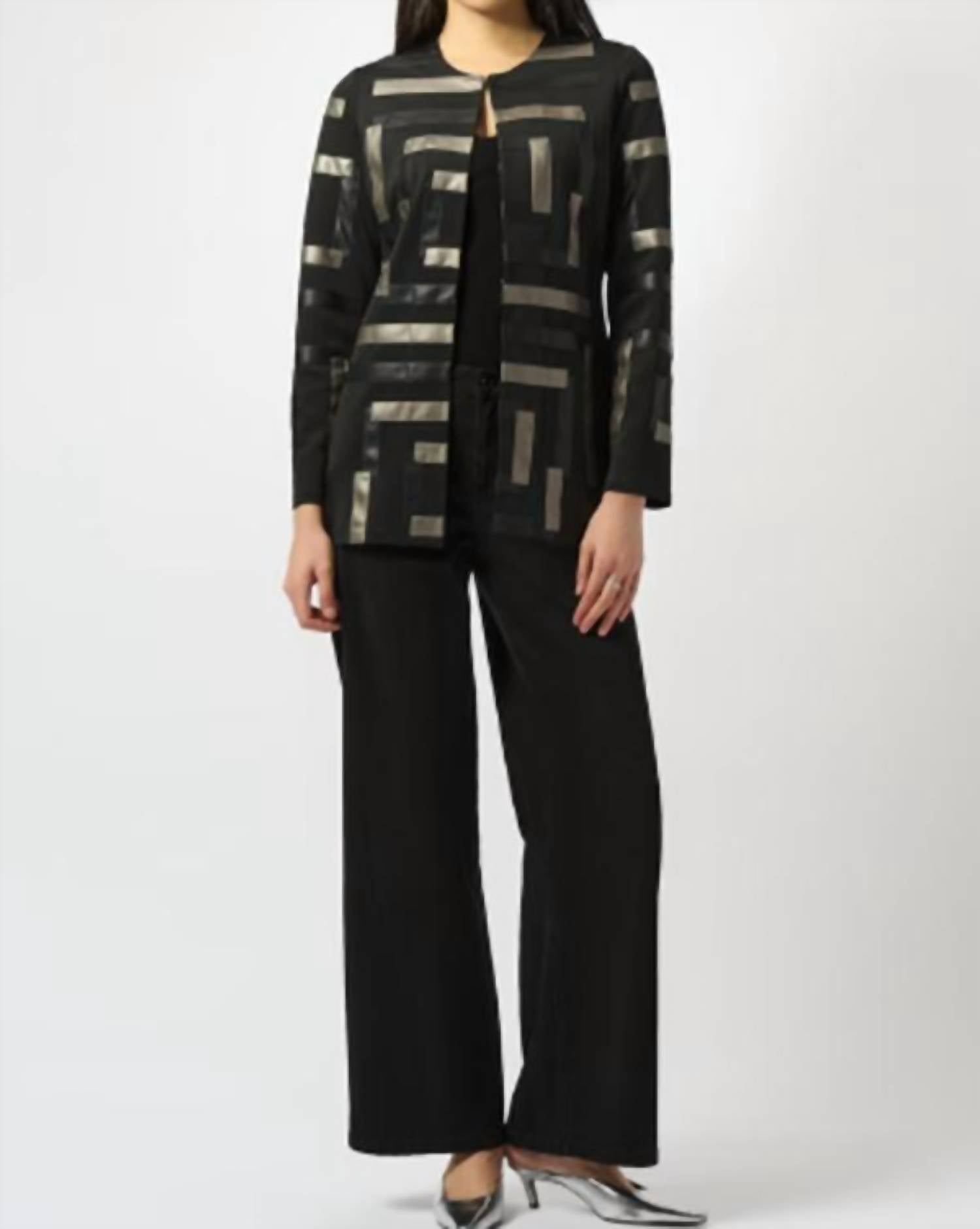 Joseph Ribkoff Geometric Long Sleeve Formal Shirt in black pewter 1 - women's shirt - alternate view