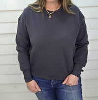 Keren Hart Scuba Pullover Sweater With Side Ties in charcoal - women's sweater - alternate view