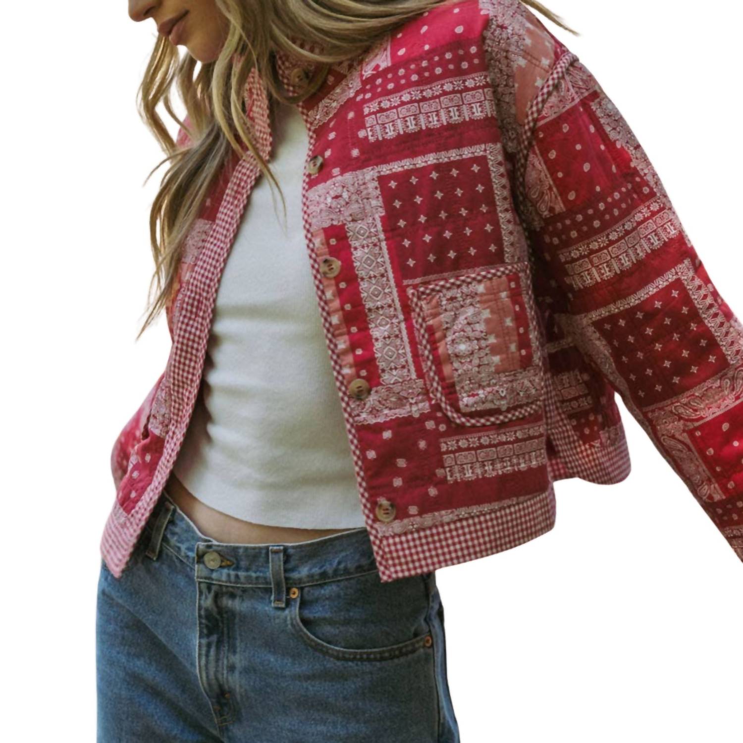 &merci Bandana Patchwork Quilted Jacket in red bandana - women's jacket