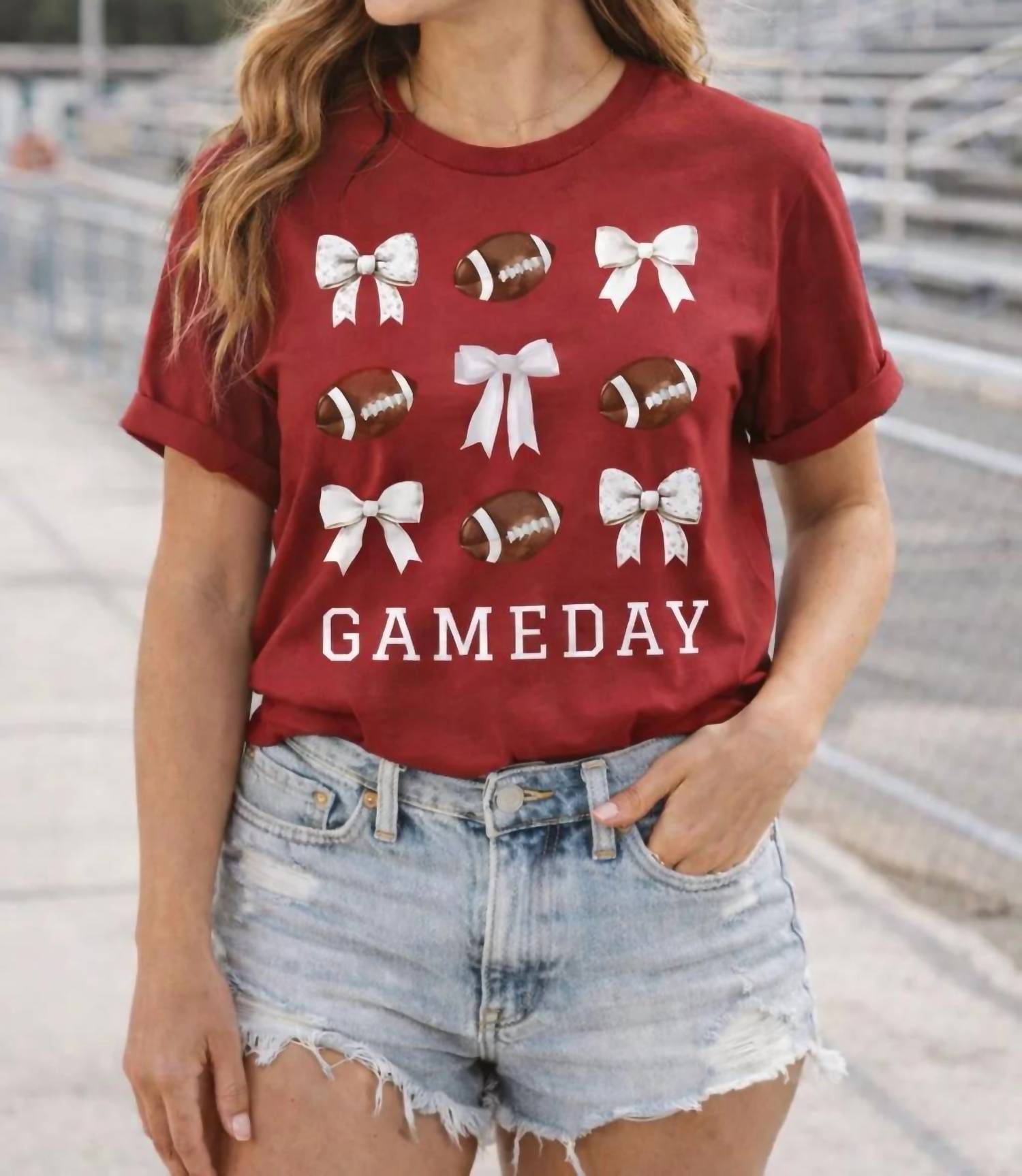 Ali Dee Wholesale - Footballs And Bows Game Day Tee