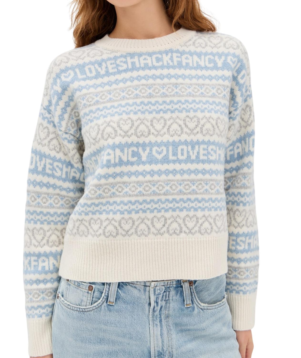 LoveShackFancy Emberly Wool Fair Isle Pullover in winter haze - women's sweater - alternate view