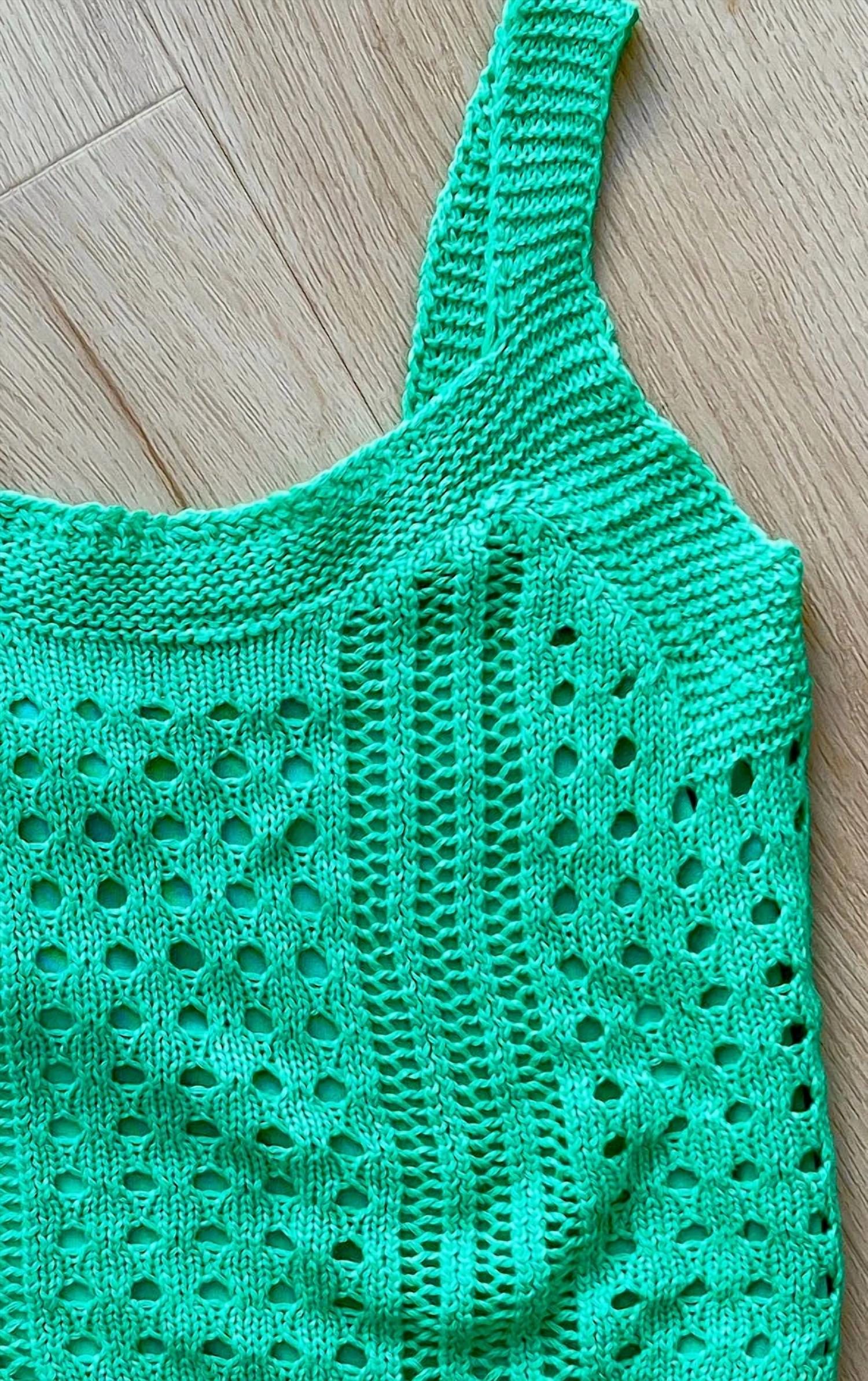 Vintage Havana Girl's Kid Knit Tank Top in green - kids' tank top - detail view