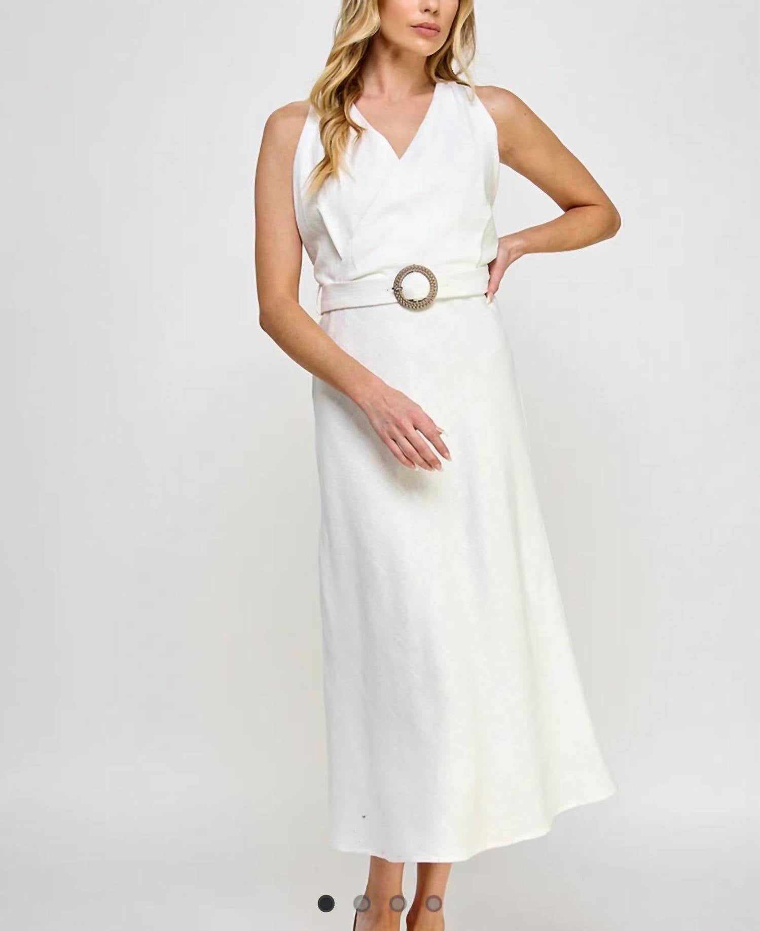 ELLISON V-Neck Sleeveless Belted Dress in white - women's dress