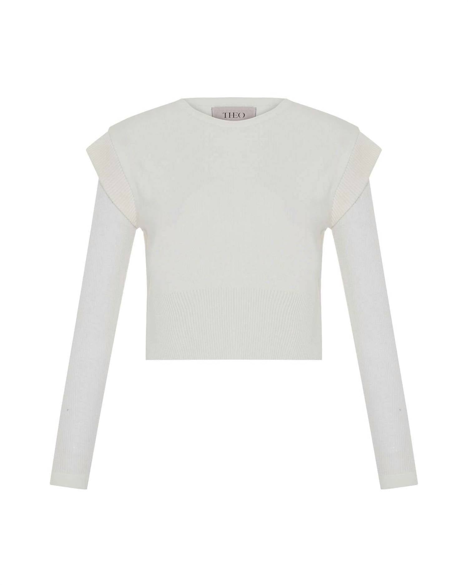 Theo The Label - Women's Nomia Sheer Sleeve Crew Neck Sweater