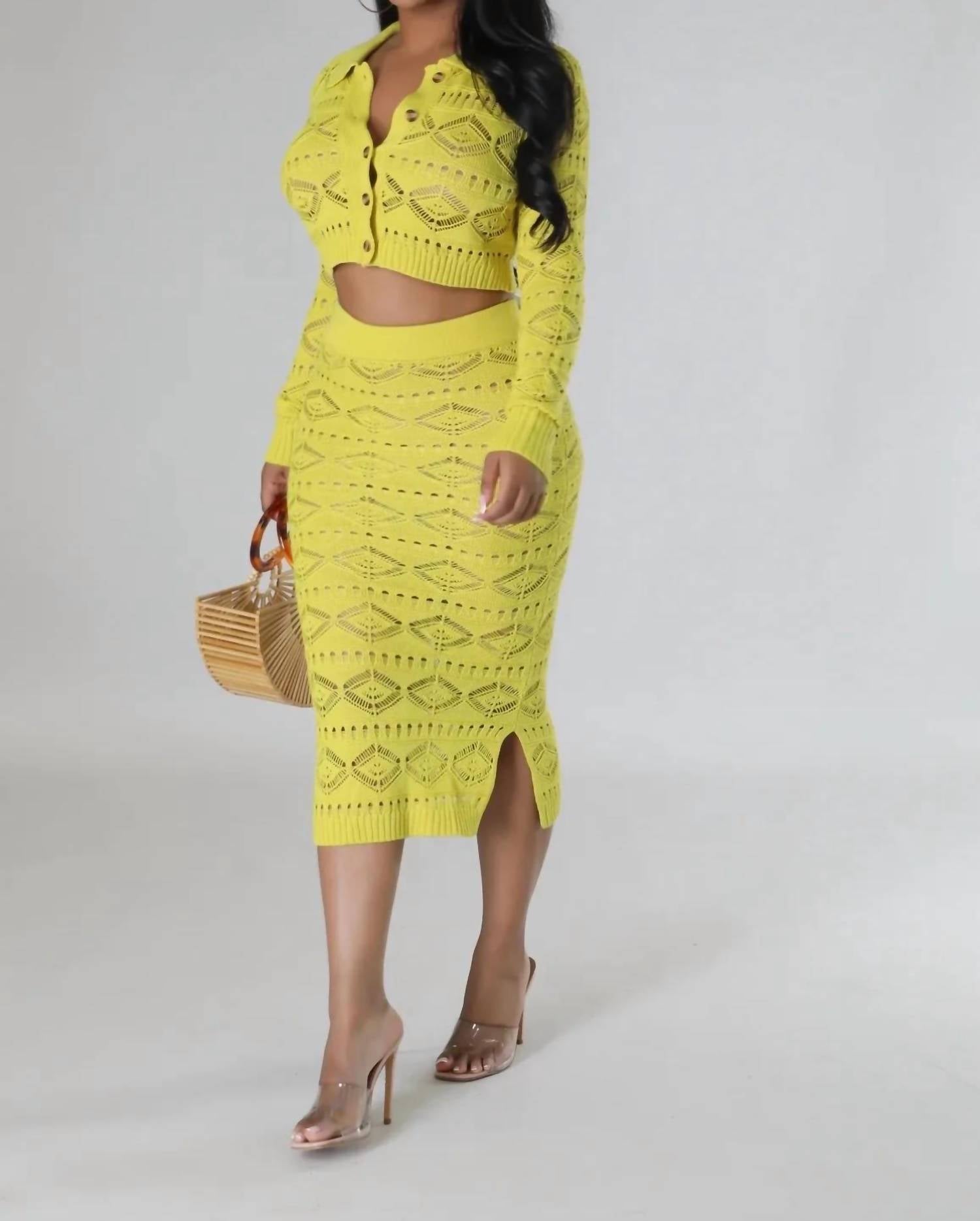 Good Time Usa - Fab - Matching Knit Button Down Top Midi Skirt Set