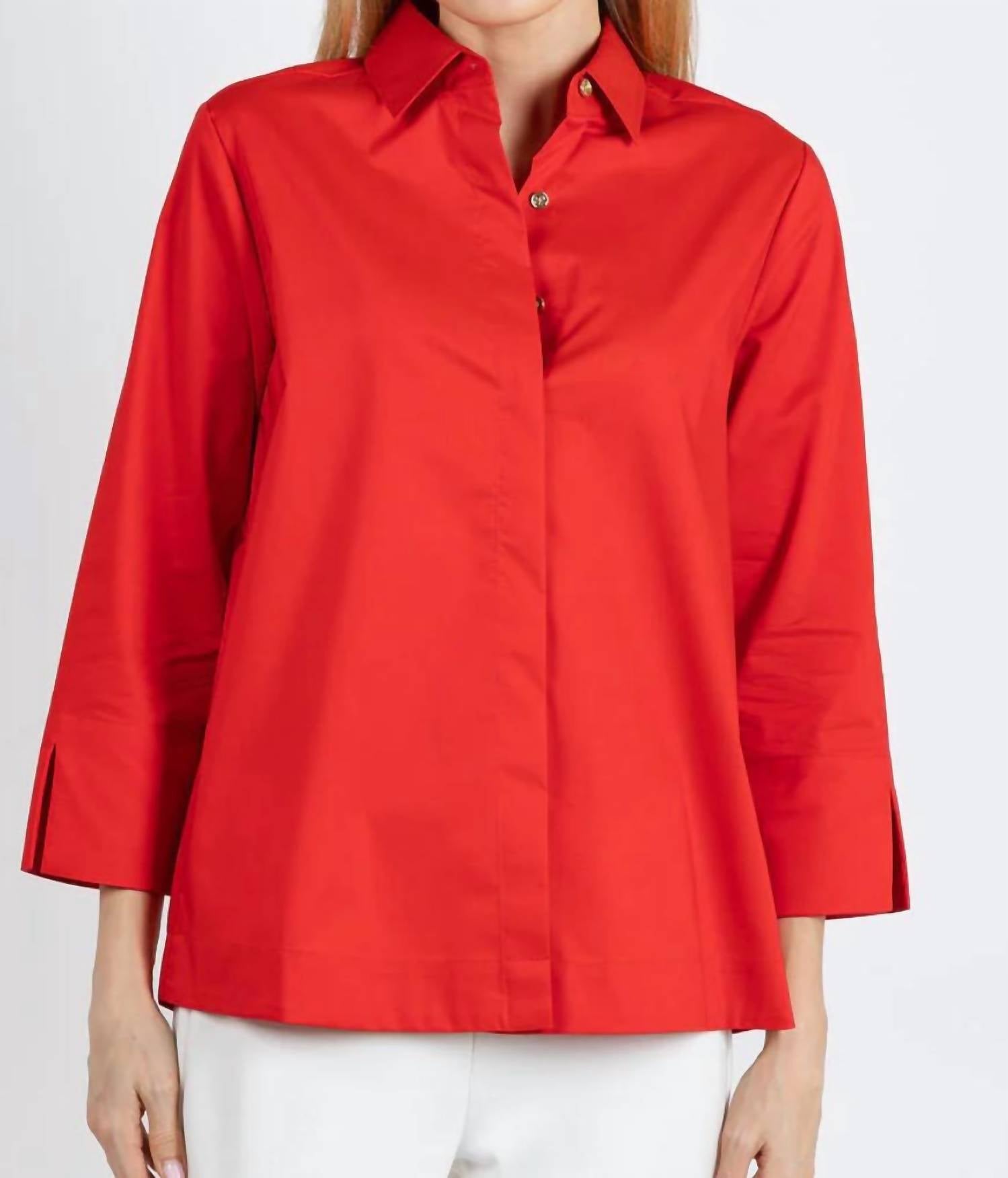 Hinson Wu Xena 3/4 Sleeve Zip Back Shirt Top in poppy - women's shirt