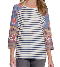 Multiples - Three Quarter Raglan Sleeve Scoop Neck Top