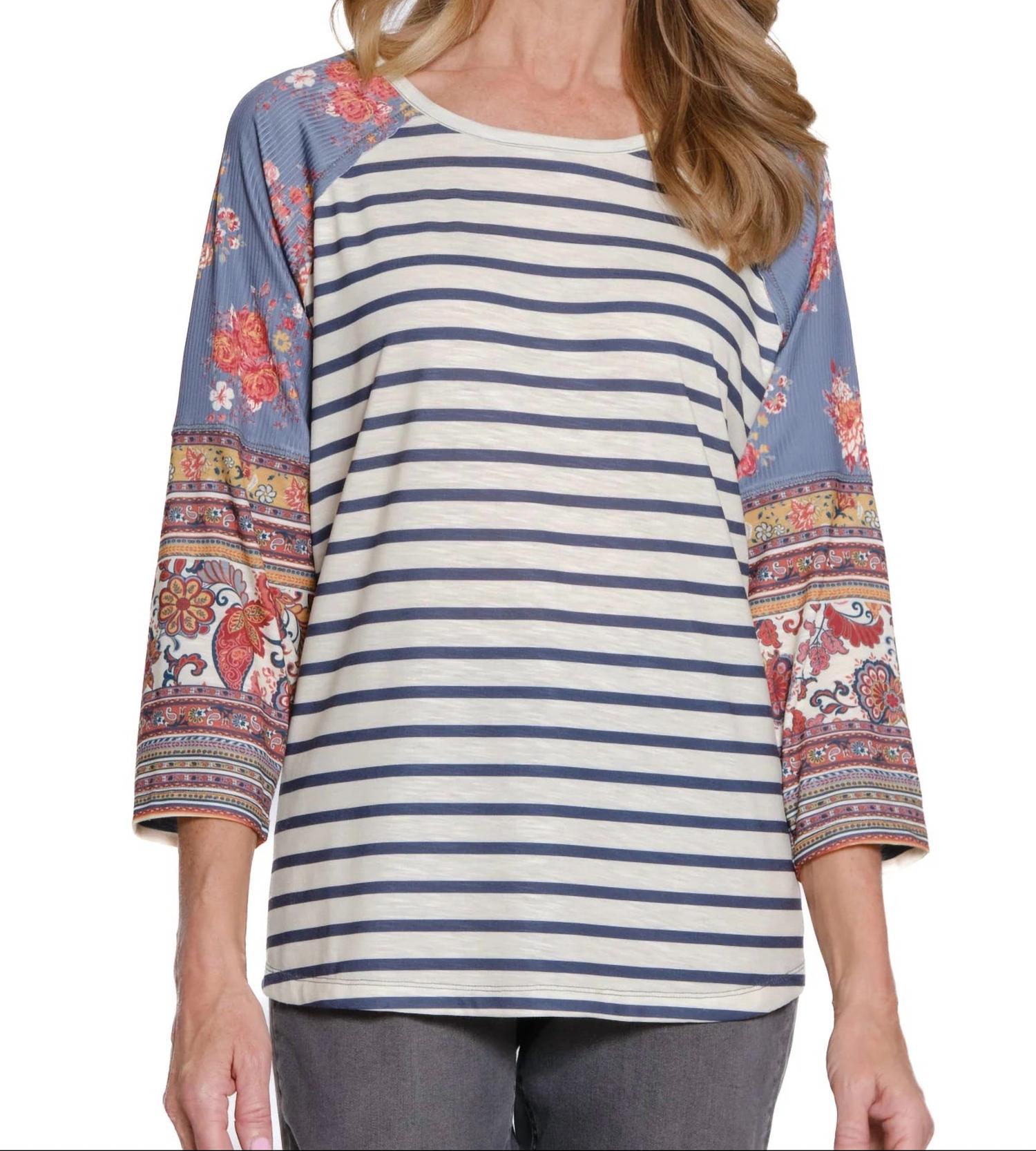 Multiples - Three Quarter Raglan Sleeve Scoop Neck Top