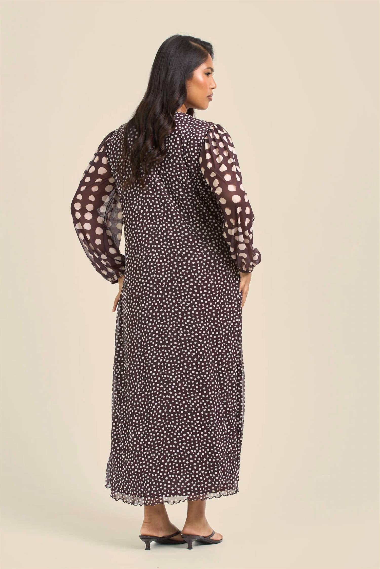 Fashion Szn Curve - Polka Dot Mesh Long Sleeve Dress - Plus Size