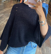 ELAN Bell Sleeve Sweater in navy - women's sweater - detail view