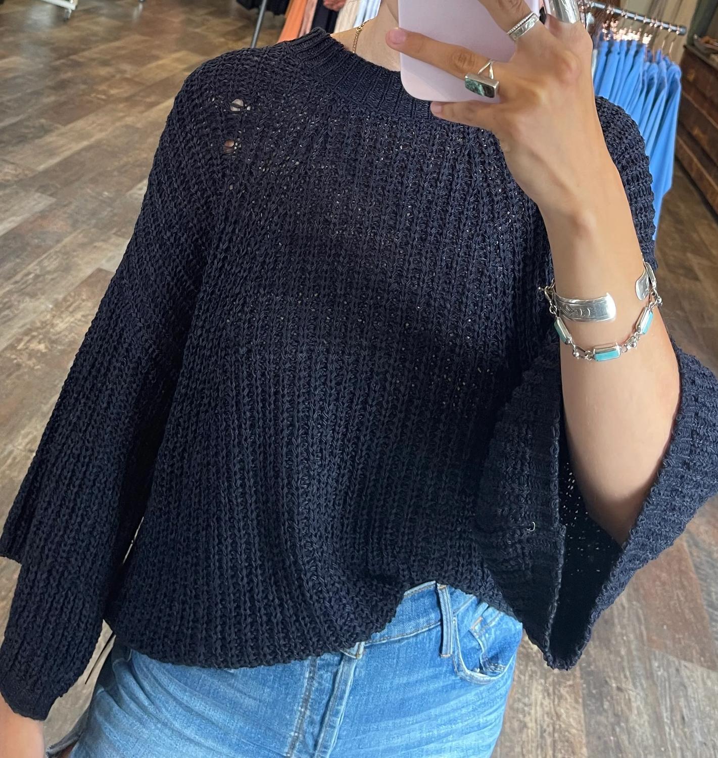ELAN Bell Sleeve Sweater in navy - women's sweater - detail view