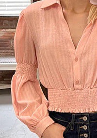 Shiying Fashion - Bubble Sleeve Smocked Crop Top