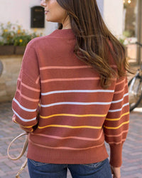 Grace and Lace Crew Neck Striped Sweater in terracotta stripe - women's sweater - view 4