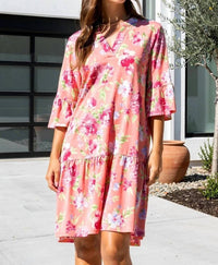 Dear Scarlett - Floral Print Shirred Tiered Dress