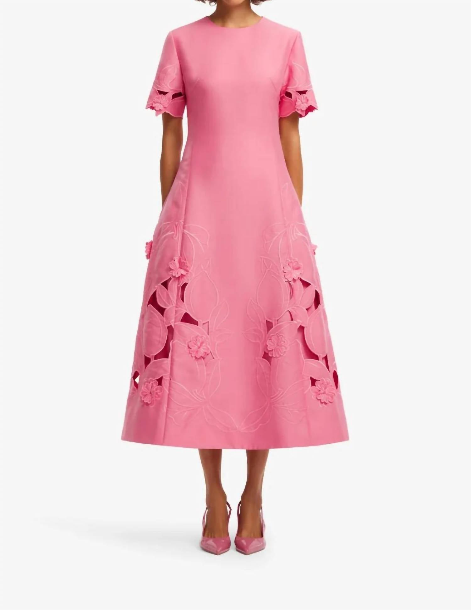 Leo Lin - Caroline Applique Short Sleeve Midi Dress