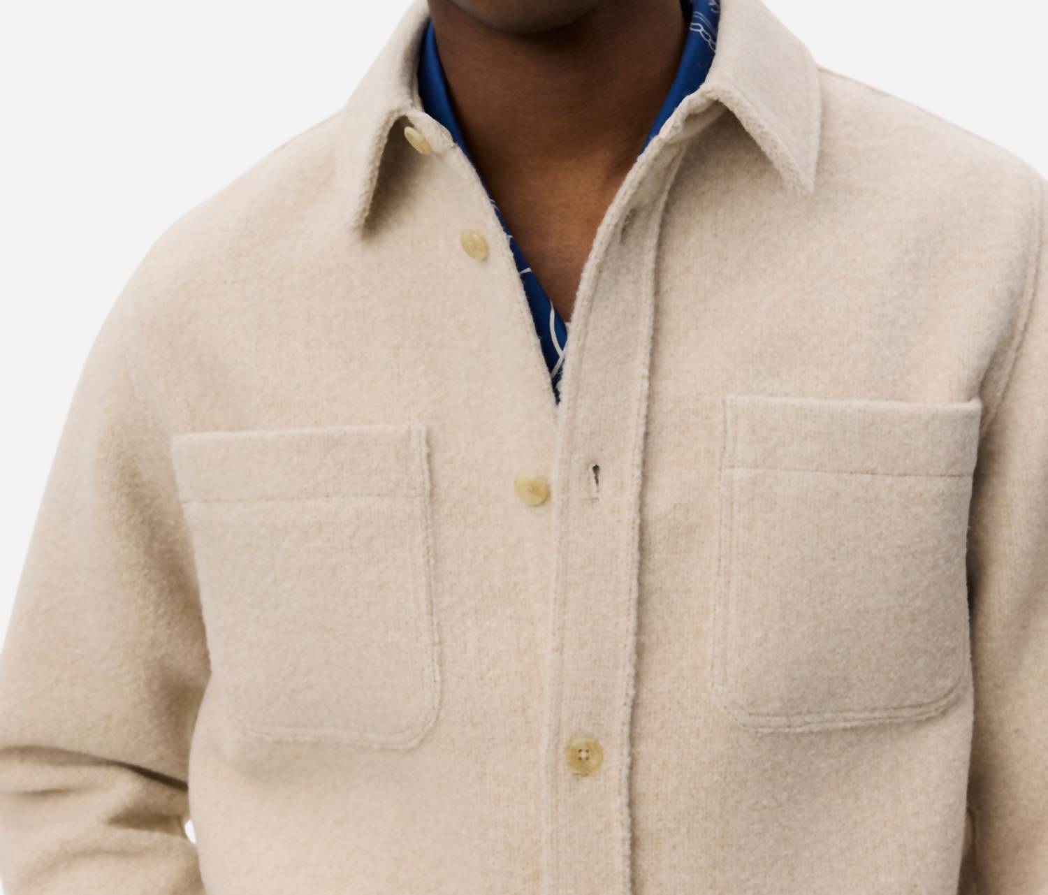 Les Deux Lennon Bouclé Overshirt Top in ivory - men's long sleeve top - alternate view