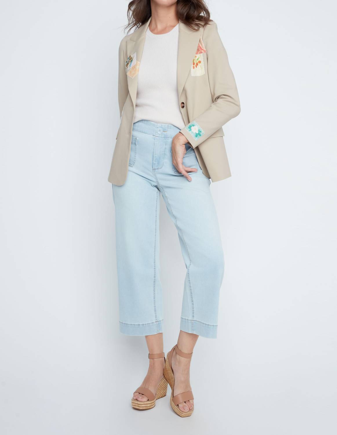 Renuar Stamp Patch Blazer in beige - women's jacket - view 4