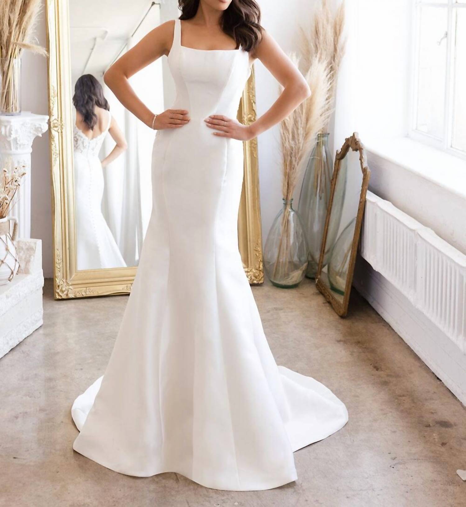 Lucci Lu Fitted Satin Lace Bridal Gown in ivory - women's dress