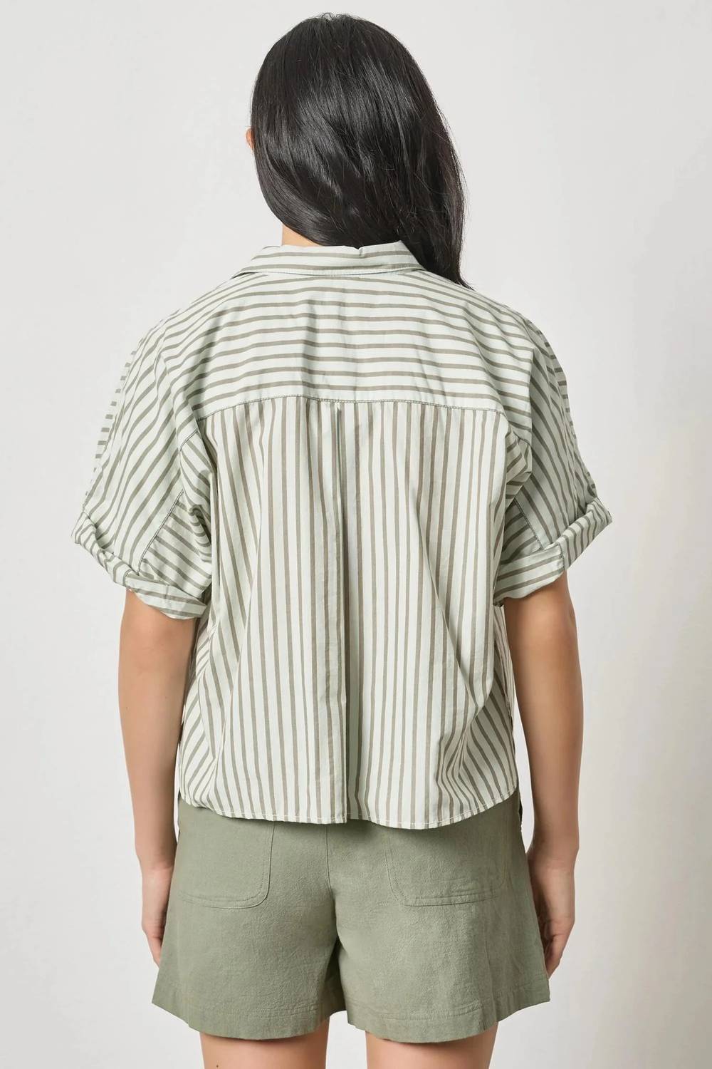 Lilla P - Striped Oversized Button Down Dolman Top