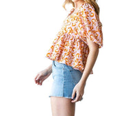 Cotton Bleu - Peplum Square Neck Top With Bubble Sleeves