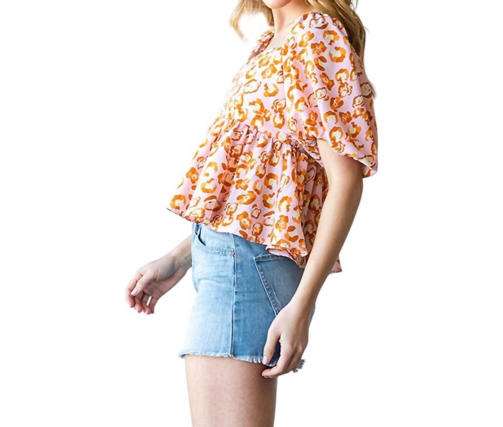 Cotton Bleu - Peplum Square Neck Top With Bubble Sleeves