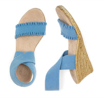 CHARLESTON SHOE CO. Women's Carolina Wedge Sandals in cornflower ruffle - women's shoe - alternate view