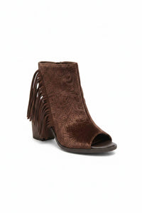 Volatile - Women's Embossed Velvet Fringe Western Bootie