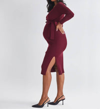 Angel Maternity Wool Knit Maternity Midi Dress in red - women's dress - alternate view
