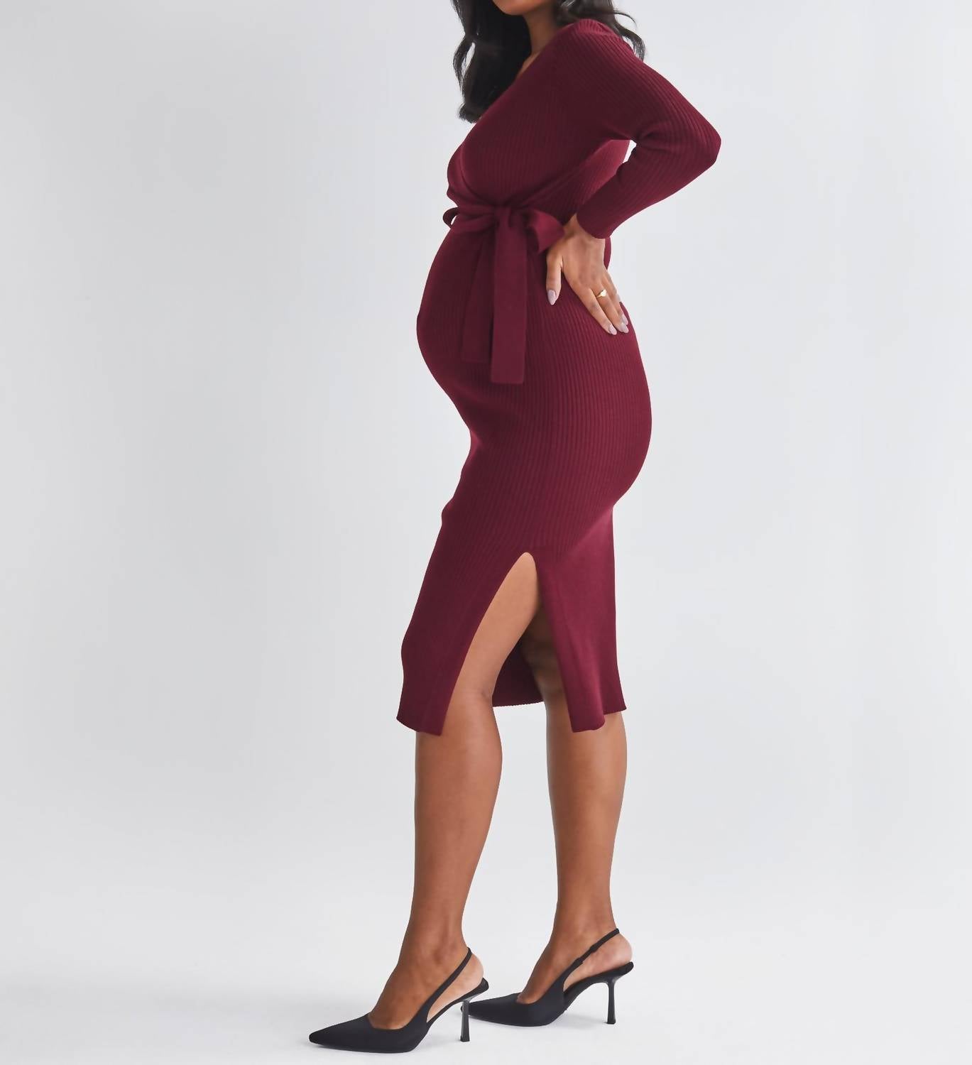 Angel Maternity Wool Knit Maternity Midi Dress in red - women's dress - alternate view