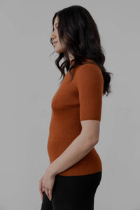 SSKEIN Mock Neck Ribbed Pullover in rust - women's sweater - alternate view