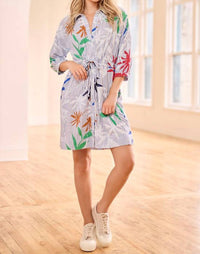 Tribal - Water Print Tie-waist Dress With Pockets