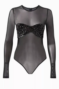 MISHA Callista Sequin-embellished Bodysuit in black - women's shirt - view 4