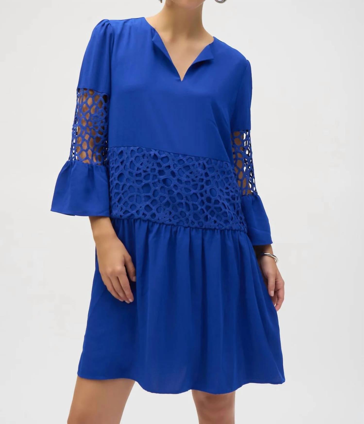 Joseph Ribkoff - Laser Cut 3/4 Sleeves A-line Dress
