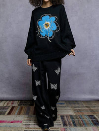 Pol - Contrast Floral Fringe Detail Sweater