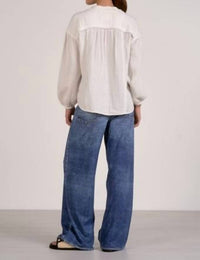 ELAN Gauze Button Up Shirt in white - women's shirt - detail view