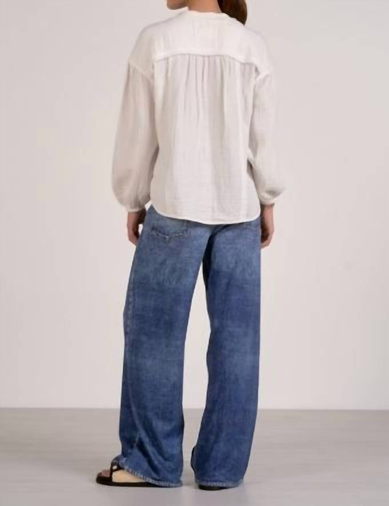 ELAN Gauze Button Up Shirt in white - women's shirt - detail view