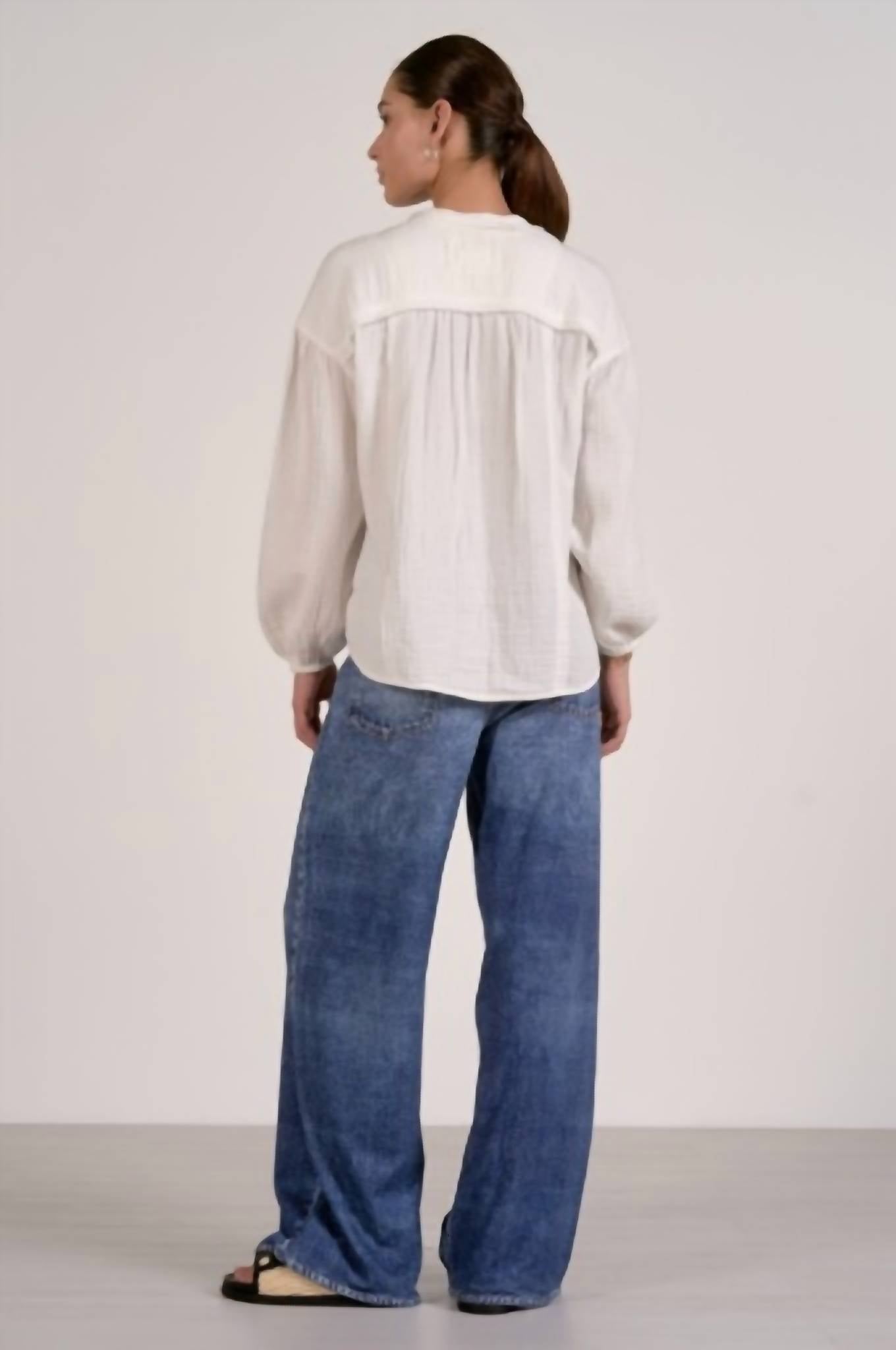 ELAN Gauze Button Up Shirt in white - women's shirt - alternate view