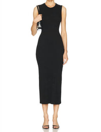 Enza Costa Textured Rib Sleeveless Midi Dress in black - women's dress