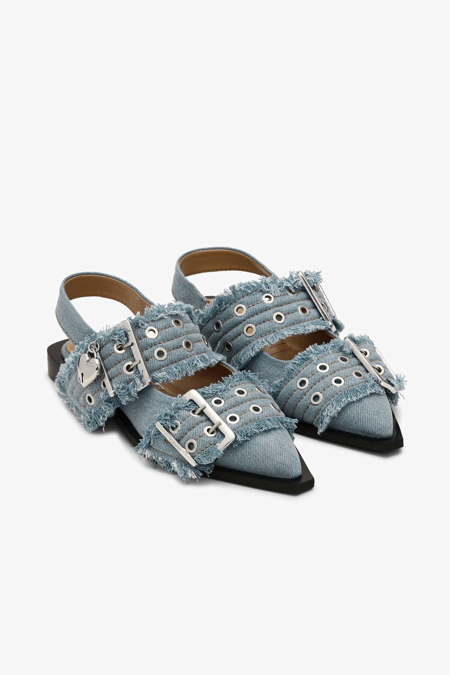 Ganni - Denim Charms Feminine Buckle Ballerinas