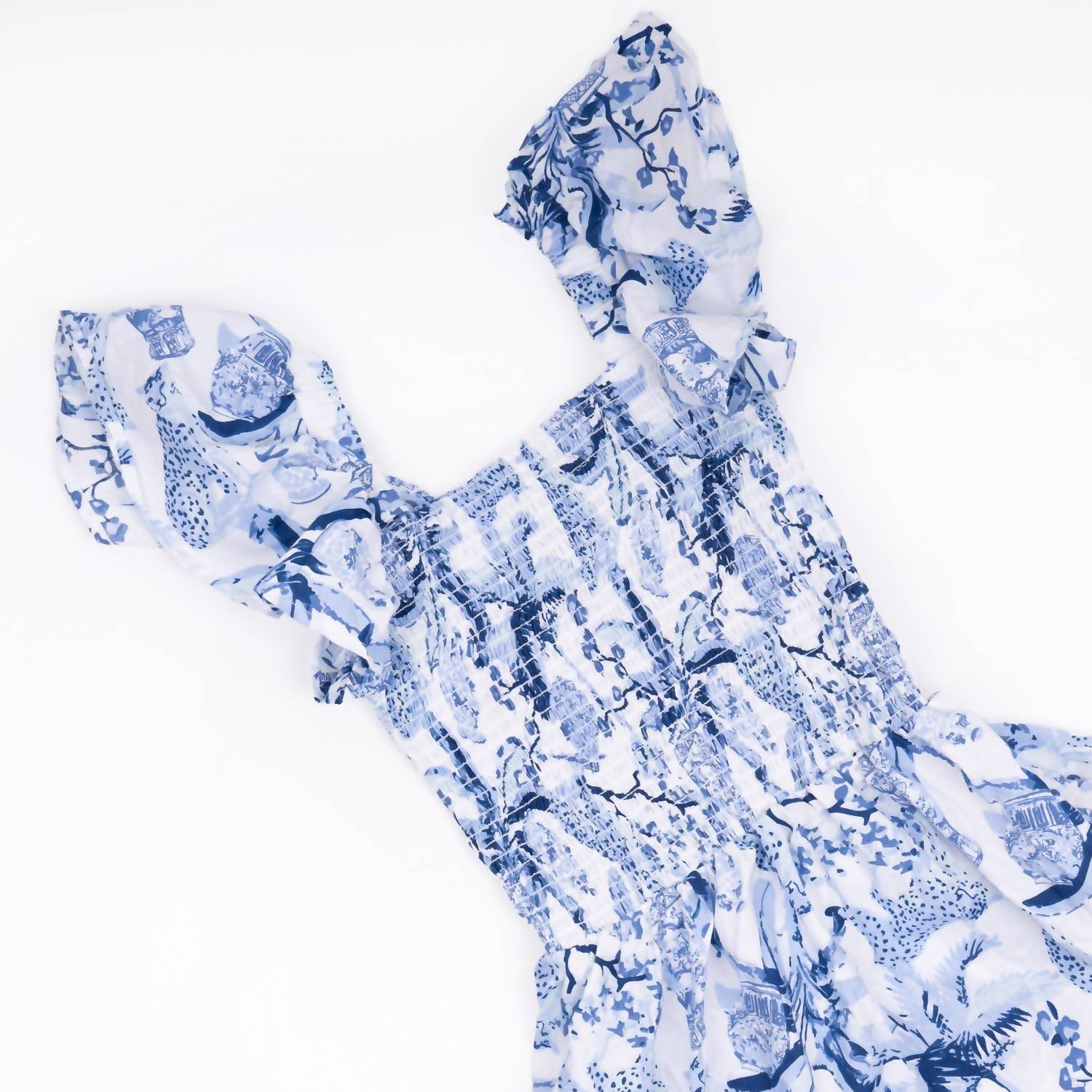 8 Oak Lane - Leopard Palms Smocked Flutter Sleeve Dress
