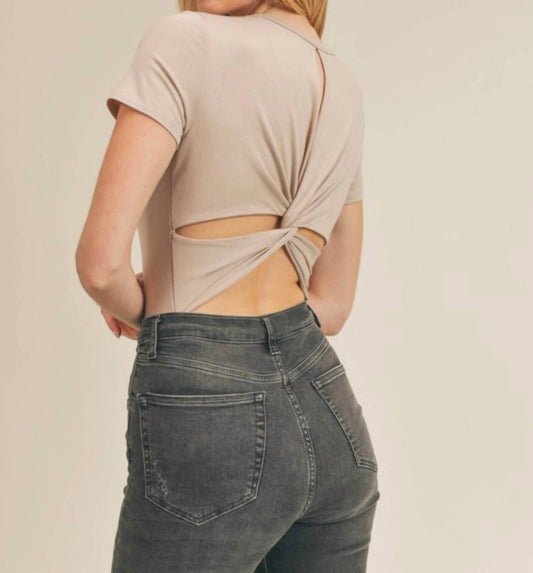 Wasabi + Mint - Talyn Double Layered U-neck Twist Back Bodysuit