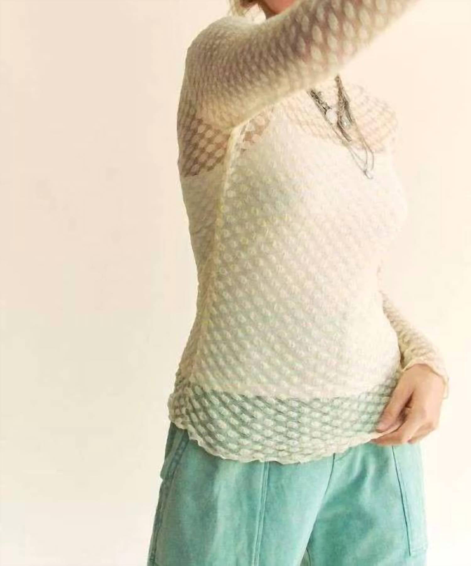 DAVI & DANI Delicate Dot Lace Mesh Layering Top in cream - women's long sleeve top - view 10