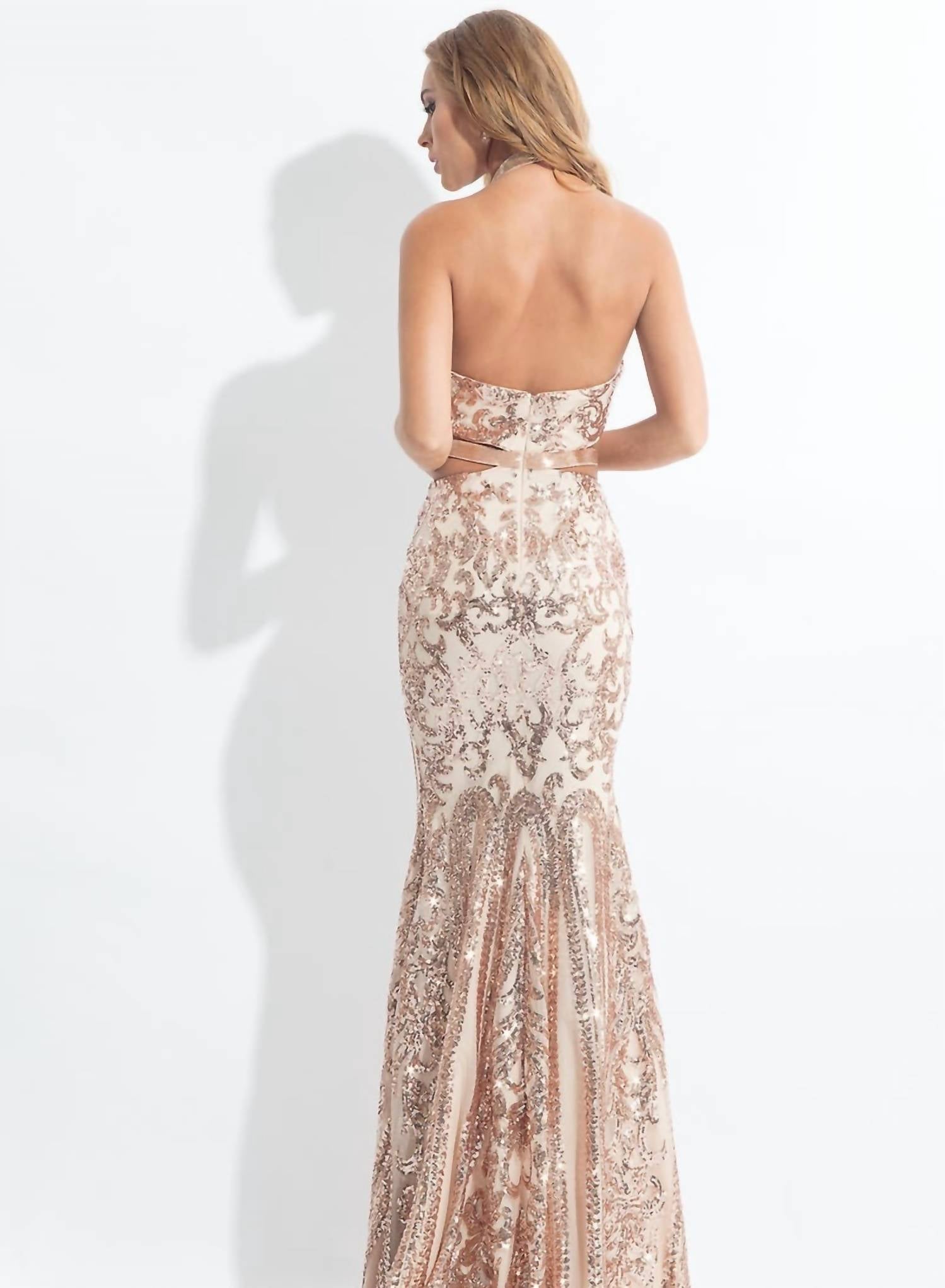 Rachel Allan - Sequin Prom Dress With Cutouts