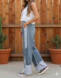Little Secret Of Mine - Denim Contrast Wide-leg Jeans