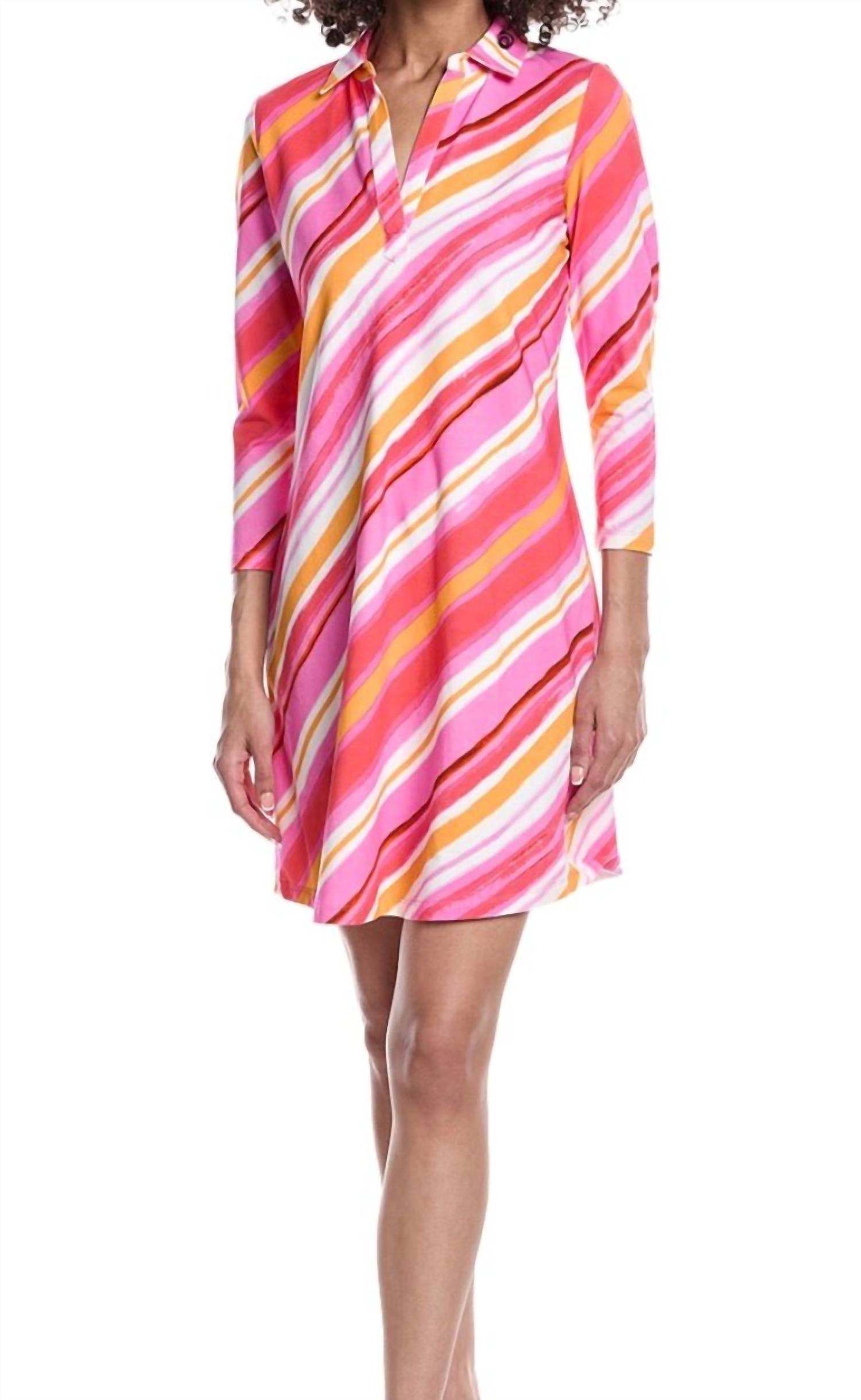 Tyler Boe Johnny Asymmetrical Stripe Shirt Dress in pink multi - women's dress - view 4