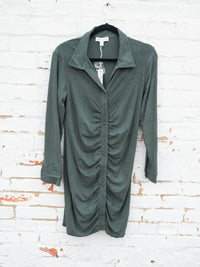 She + Sky - Ruched Suede Button Mini Dress