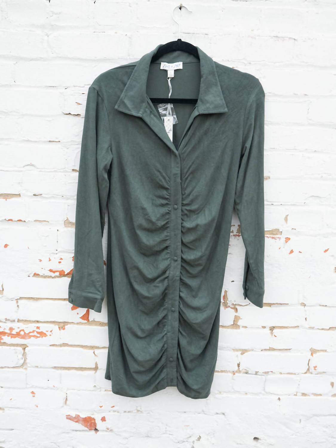 She + Sky - Ruched Suede Button Mini Dress