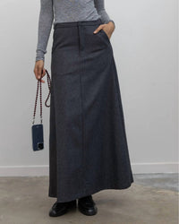 Collective Herringbone Tailored Maxi Skirt in charcoal - women's skirt