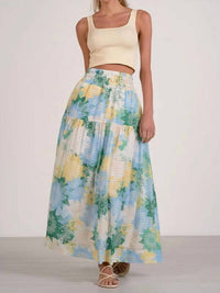 Elan - Watercolor Smocked Waist Maxi Skirt
